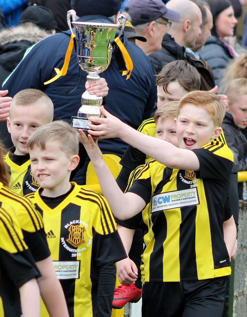 The Blackpool Trophy being proudly paraded by the kids. Auchinleck