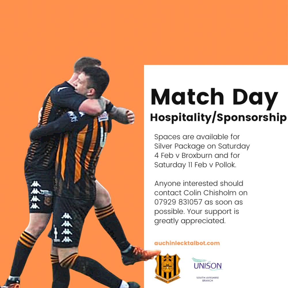 Match Sponsorship/Hospitality v Broxburn & Pollok